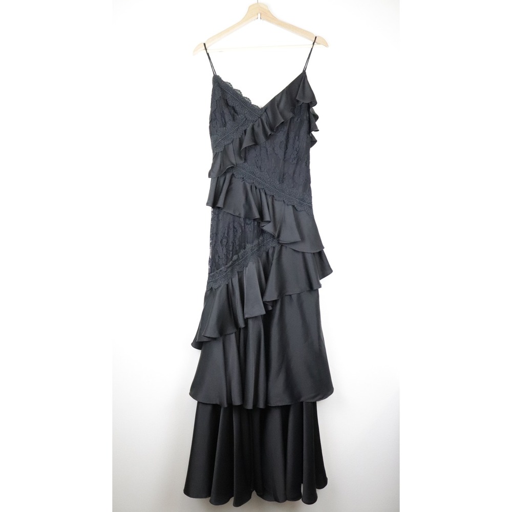 BHLDN Elora Sleeveless V-Neck Ruffle Lace Maxi Dress 6 Formal Gown Black - Picture 2 of 10